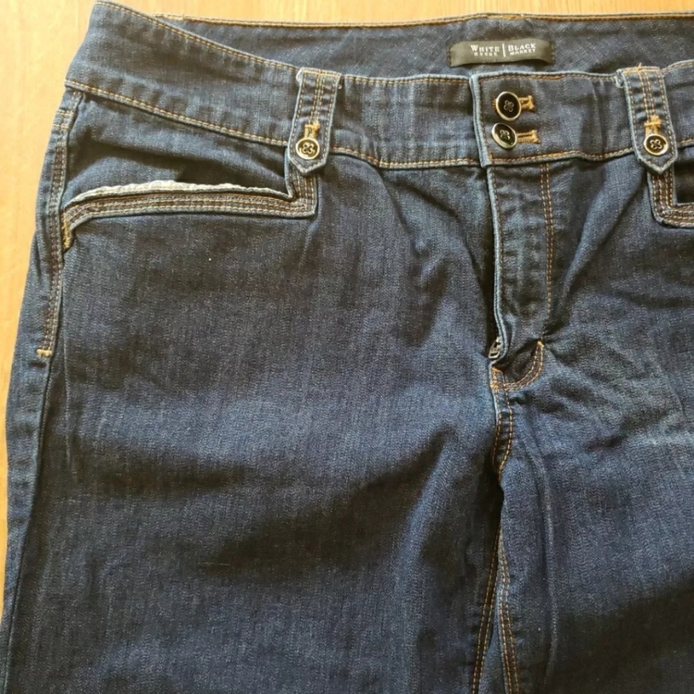 White House Black Market Boot Leg Jeans Women's Size 12S Blue Mid Rise Dark Wash